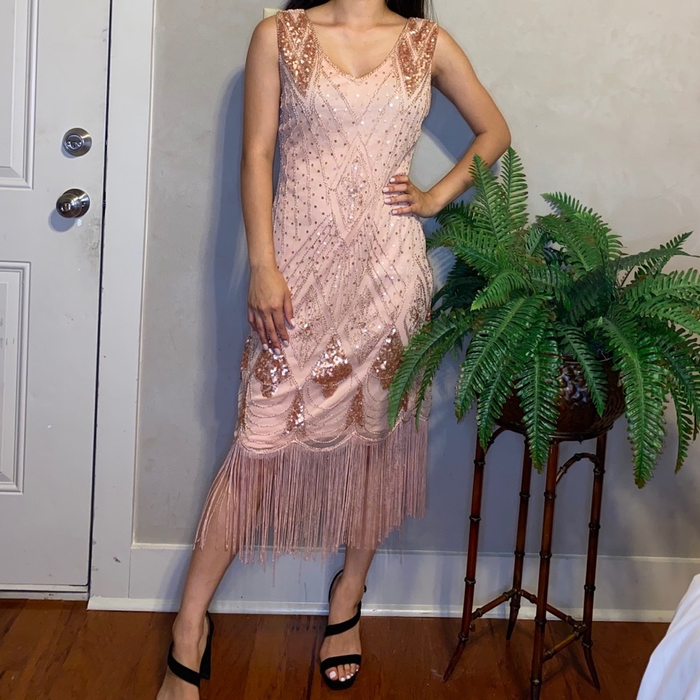 Pink Sequin Flapper Dress
